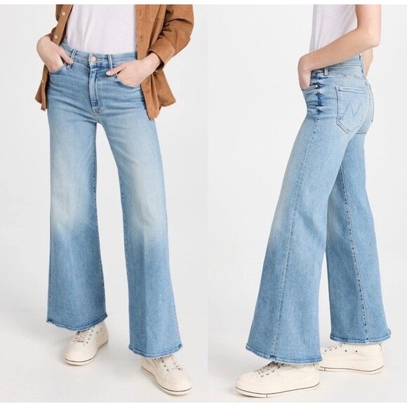 MOTHER The Roller High Rise Wide Leg Denim Jeans Let's Trip Light Wash Blue 28 - Picture 1 of 12